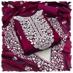 Pandadi Saree Women's Heavy Chanderi Embroidery Work Fancy Unstitched Salwar Suit Dress Material