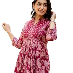 Arayna Women's Pure Cotton Paisley Printed Tunic Top – Comfortable Everyday Wear
