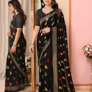 Floral Print Bollywood Georgette Saree  (Black)