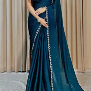 Embellished Bollywood Chiffon Saree  (Dark Green)