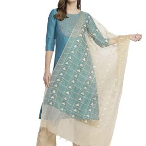 DUPATTA BAZAAR Women’s Gold Checkered Woven Organza