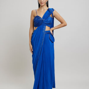 Enchanting Indigo Blue Satin Saree